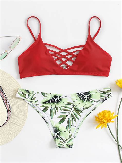 Jungle Print Criss Cross Bikini Set Shein Sheinside