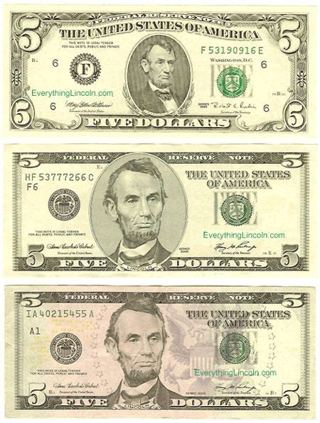 Abraham Lincoln 5 Dollar Bill Portrait