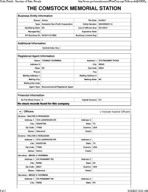 Fillable Online Entity Details Secretary Of State Nevada 1 Of 3