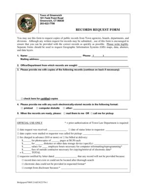 Fillable Online Greenwichct Records Request Form Town Of Greenwich