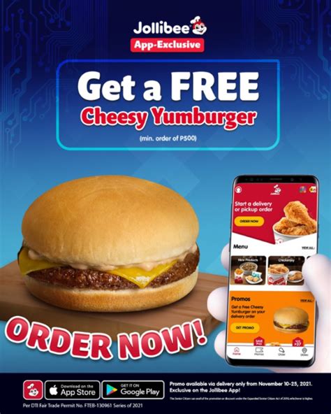 Free Cheesy Yumburger Jollibee App Exclusive