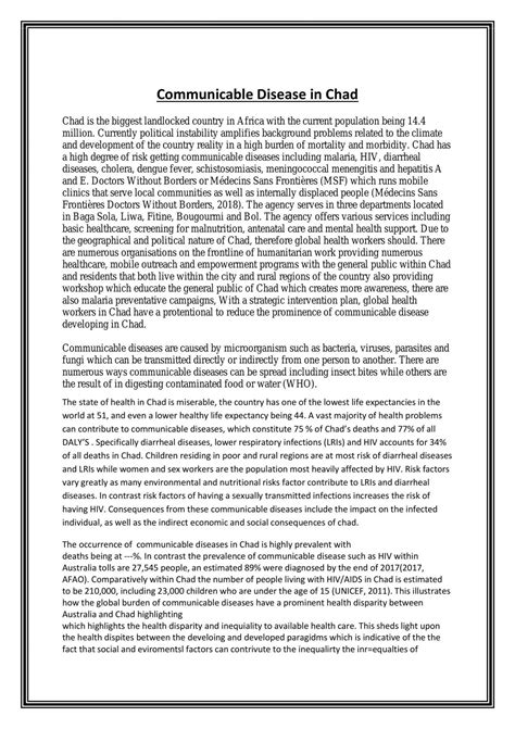 Communicable Disease in Chad | SOCS243 - Global Health - ACU | Thinkswap