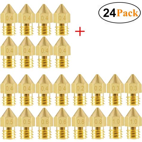 24 Pcs 3d Printer Nozzles Mk8 Extruder Nozzles 0 2mm 0 3mm 0 4mm 0 5mm