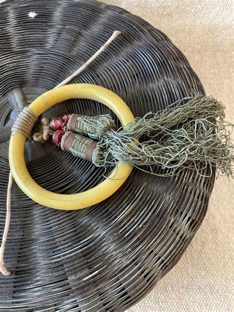 Vintage Chinese Dark Brown Round Wicker Sewing Basket With Etsy