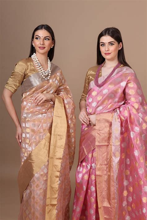 Pure Hand Woven Pink Chanderi Katan Silk Saree With Diamond Butis