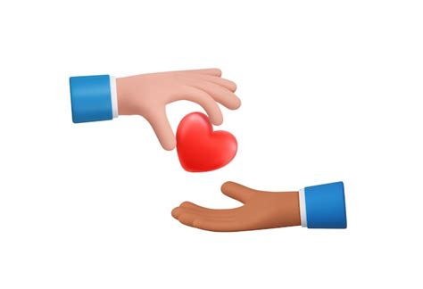 Premium Vector D Cartoon Hand Give Red Heart To Another