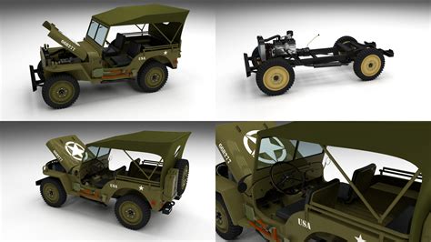 Full W Chassis Jeep Willys MB Military Top Rev 3D Model 99 Fbx