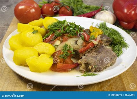 Potatoes, Stewed Meat with Vegetables Stock Image - Image of frying ...