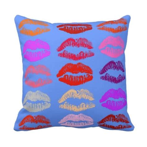 Pop Art Lips Kisses Pillow Blue Background Blue Pillows Pillows