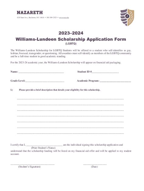 Fillable Online Www2 Naz 20232024 Williams Lundeen Scholarship