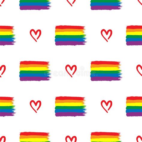 Repeated Rainbow Lgbt Flags And Hearts Drawn By Hand Seamless Pattern