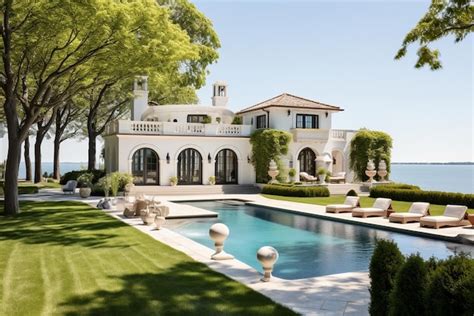 Premium AI Image | Mediterranean inspired villa with a sprawling garden