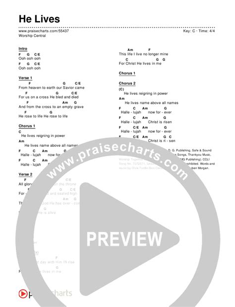 He Lives Chords PDF (Worship Central) - PraiseCharts