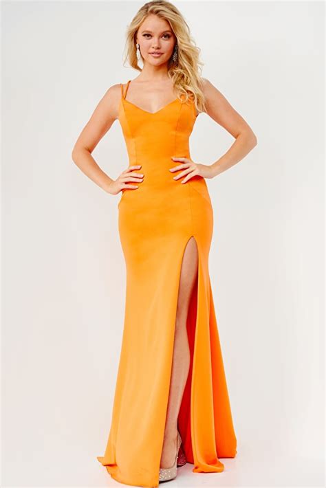 Orange Ruched Low Back Plus Size Prom Dress