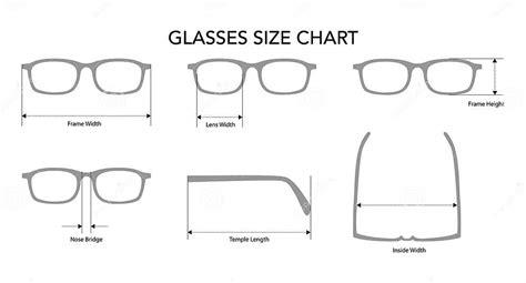 Set Of Glasses Size Chart Measurement Eye Frame Fashion Medical Accessory Illustration Sunglass