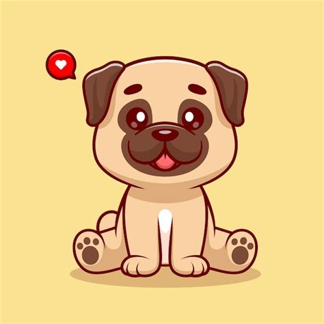 Cão Pug fofo sentado Ilustração do ícone do vetor dos desenhos animados