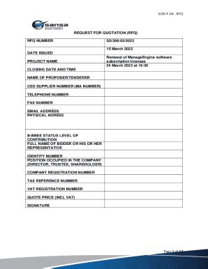 Fillable Online SCM F 04 RFQ Page 1 Of 12 REQUEST FOR QUOTATION