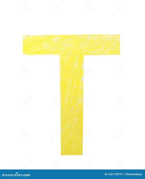 Letter T Written With Yellow Pencil On White Background Stock Image