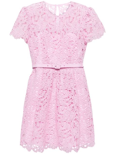 Self Portrait Guipure Lace Belted Mini Dress Pink Farfetch Pt