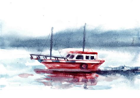 Boat on sea watercolor 12669681 Vector Art at Vecteezy