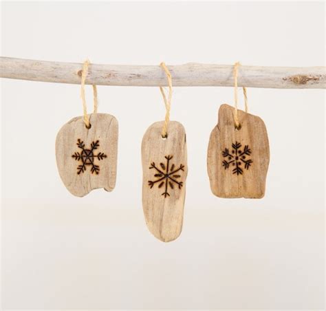 Set Of Three Wood Burned Snowflake Driftwood Christmas