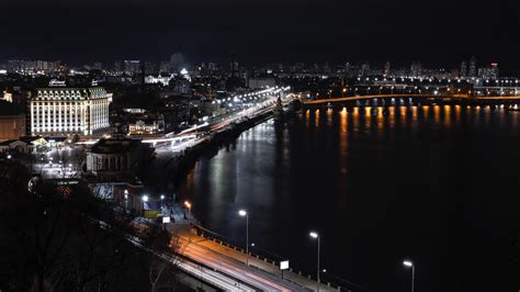 wallpaper night city, aerial view, buildings, bridge, lights HD : Widescreen : High Definition ...