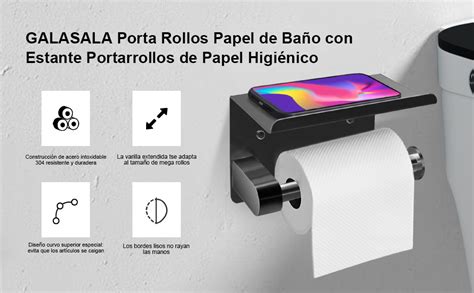 GALASALA Porta Rollos Papel de Baño Acero Inoxidable Portarollos con