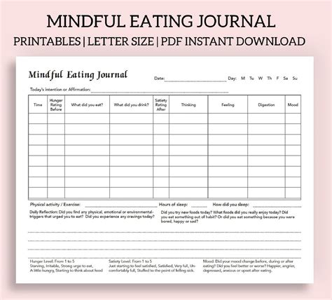 Mindful Eating Journal Printable And Fillable Pdf Intuitive Eating