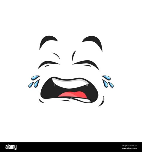 Cartoon Crying Face Upset Emoji With Tears Falling From Eyes Vector