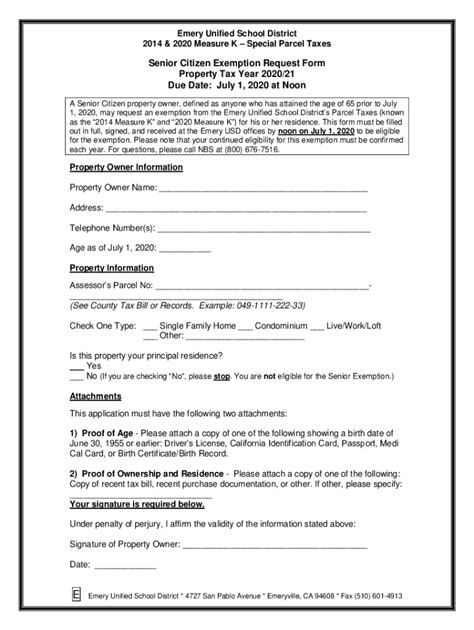 Fillable Online Senior Citizen Exemption Request Form Property Tax Year