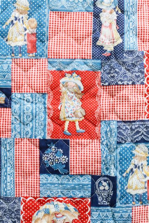 Vintage Holly Hobbie Fabric Quilted Red White And Blue By Etsy Holly Hobbie Quilt