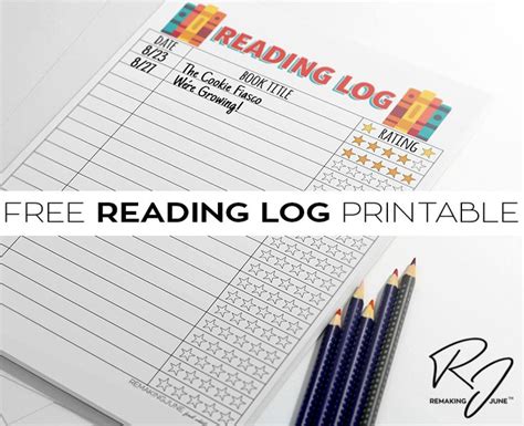 the free reading log printable with two pencils and some pens on top of it