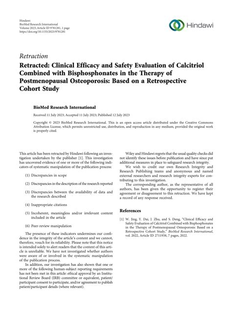 PDF Retracted Clinical Efficacy And Safety Evaluation Of Calcitriol