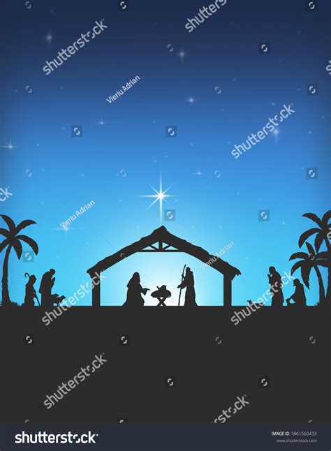 Nativity Silhouette Christmas Background Stock Illustration 1861560433 ...