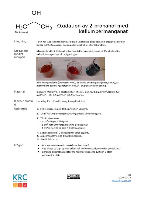 Oxidation av 2-propanol med kaliumpermanganat - Oxidation av 2-propanol med kaliumpermanganat ...