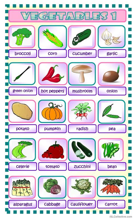 Vegetables Part 1 Pictionary Pictur English Esl Worksheets Pdf And Doc