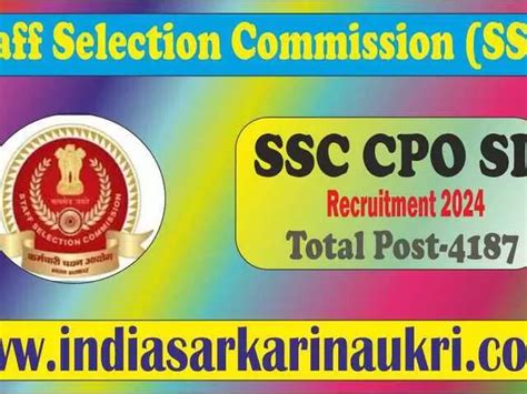 SSC CPO SI Recruitment 2024 Apply Online For 4187 Posts New Delhi