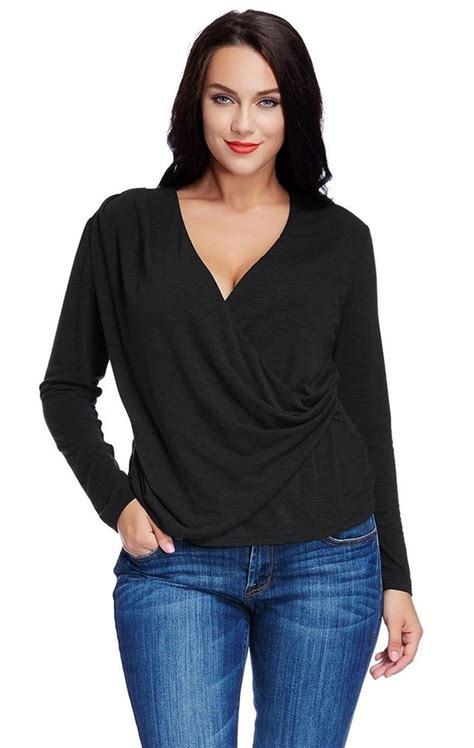 Dont Settle For Your Usual Black Top Get This Plus Size Black Wrap Style Top And Youll Surely