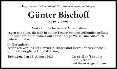 Traueranzeigen von Günter Bischoff Allgäuer Zeitung