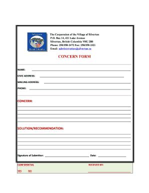 Fillable Online Silverton Concern Form Silvertonca Fax Email Print