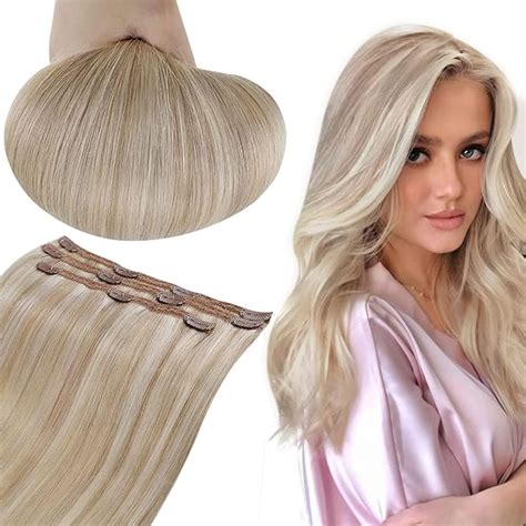 Amazon Runature Human Hair Clip In Extensions Ash Blonde Highlight