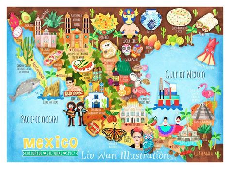 An Illustrated Map Of Mexico With All The Different Things On It