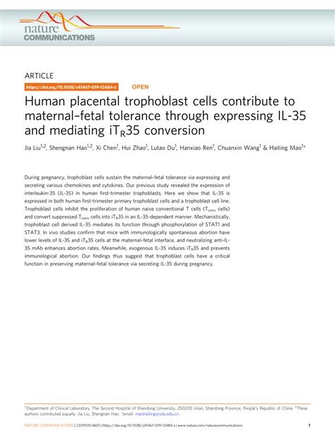 PDF Human Placental Trophoblast Cells Contribute To Maternalfetal