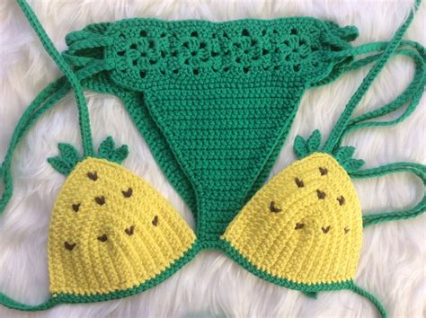 Cute Boho Pineapple Inspired Crochet Bikini Festival Halter Etsy