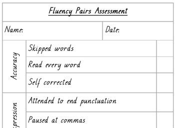 Fluency Assessment Progressive Tracking And Fluency Pair Assessment