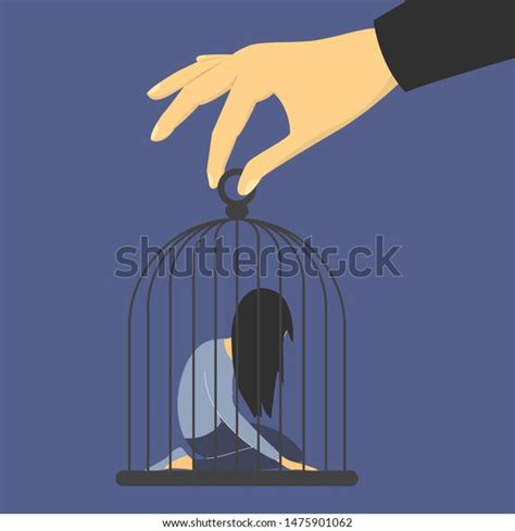 Sad Woman Cage Man Abuse Woman Stock Vector Royalty Free 1475901062