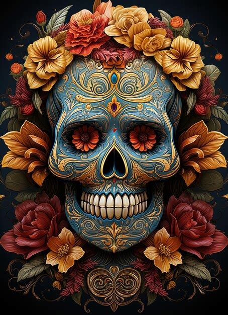 Premium Photo Skull Decorated With Colorful Day Of The Dead Motifs