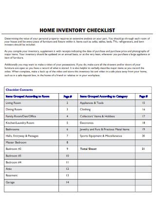 24+ SAMPLE Home Inventory Checklists in PDF | MS Word