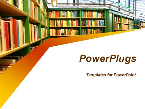 PowerPoint Template Library Shelves Filled With Books Representing A