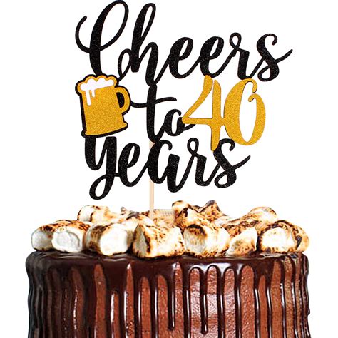 Unimall Gold Glitter Cheers to 40 Years Cake Topper, Gold Happy 40th ...